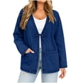 thumbnail image 2 of Cmtiyu Denim Jacket for Women, Long Sleeve Drawstring V Neck Open Front Washed Denim Jackets, Casual Loose Fit Outerwear Jacket with Pockets, S-3XL, 2 of 9