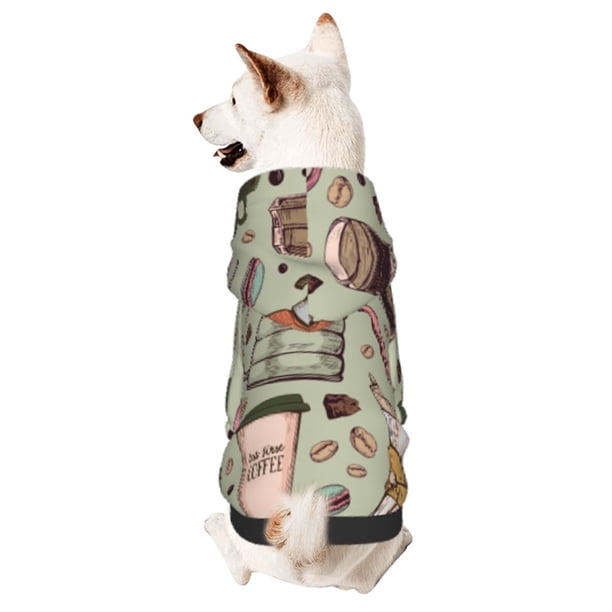 Fotbe Coffee Makers Macaroons Chocolate Sudadera con Estampado para Perros Pequeños – Suéter con Capucha para Mascotas, Tela Suave de Forro Polar con Bolsillo-Large