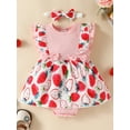thumbnail image 3 of Coduop Infant Baby Girls Bodysuit Rompers,Ribbed Strawberry Fly Sleeve Jumpsuit,with Headband, 3 of 9