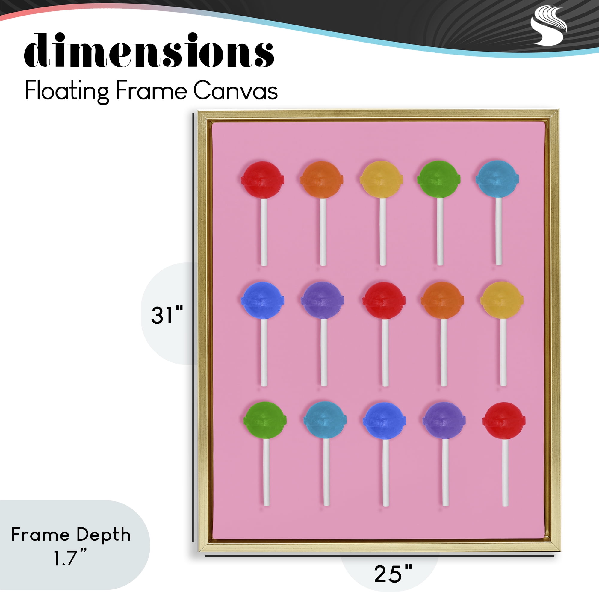 Stupell Industries Rainbow Lollipop Grid Gold Framed Floater Canvas Wall Art, design by LISH Creative