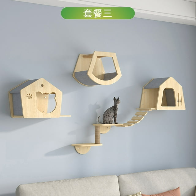 Wall-mounted cat climbing frame solid wood wall-mounted cat jumping platform cat scratching board wall jumping platform cat Wall nest cat scratching post grinding