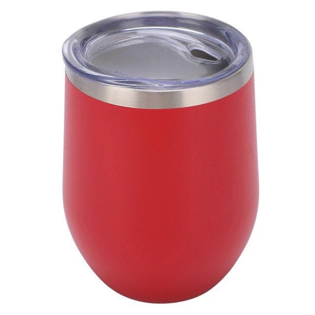 Verre à Vin Sans Pied en Acier Inoxydable 12 oz double Paroi Isolée sous Vide Couvercles à Vin Café Cocktail Rouge