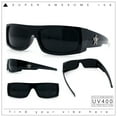 thumbnail image 2 of Mens Star Skull Logo 90s Rectangular Wrap Around Biker Plastic Sunglasses Shiny Black, 2 of 8