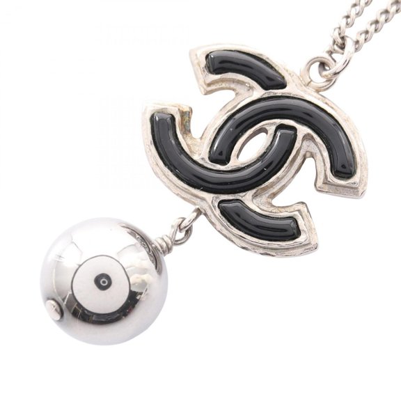 Pre-Owned Chanel Coco Mark Necklace, Stainless Steel Jewelry, Women's, Silver/Black