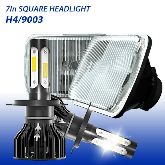 Pair 7In Square LED Headlight for 1997-1999 GMC C1500/C2500 Suburban DRL High Low Beam 6000K White
