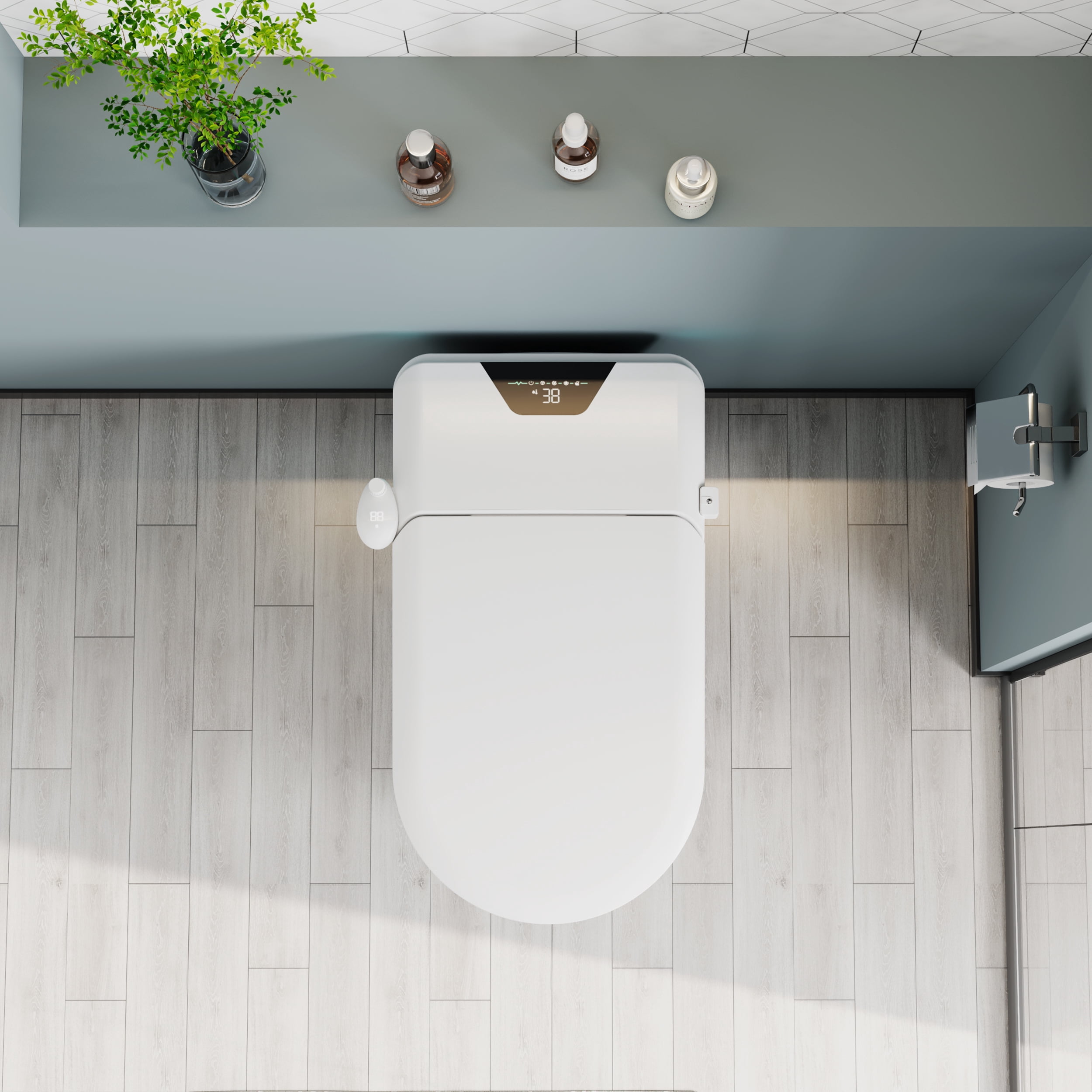 eclife TT007WH-S Smart Bidet Toilet, Heated Seat, Warm Wash, Dry, Auto Flush, Remote Control, 17 in, White
