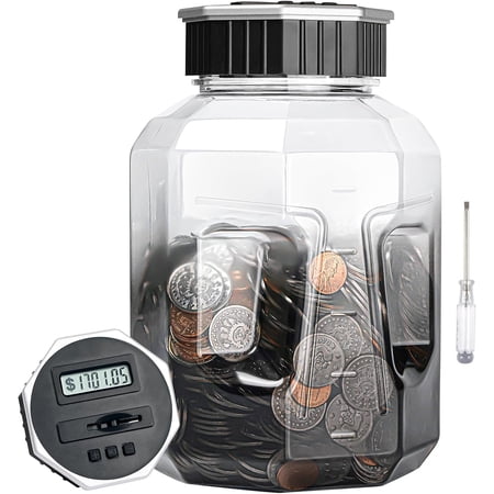 X-Large Piggy Bank for Adults Kids, Digital Coin Counting Bank with LCD Counter, 2.4L Capacity, Great Coin Counter Bank Money Counting Jar with Total Amount Displayed, Bank for All US Coins