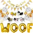thumbnail image 1 of Dog Birthday Party Supplies, WOOF Balloon Banner, Paw Print Balloons, Happy Birthday Banner Foil Balloons (Gold), 1 of 4