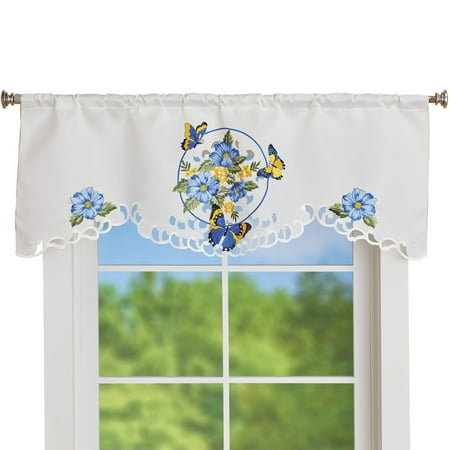 Floral Scallop - Butterfly and Floral Window Valance with Lace Scalloped Border, Rod Pocket Top for Easy Hanging - Home Décor for Any Room