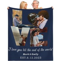 Personalised Anniversary Blanket with Name Gift Blanket for Valentine's Day, Birthday, Wedding Photo Blanket for Couples (1 Photo/Date)