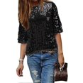 thumbnail image 1 of Women Ladies Sequin Tops Round Neck Short Sleeve Shirt-2025, 1 of 3