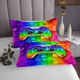 thumbnail image 3 of Erosebridal Boys Gamepad Coverlet Set Queen, Rainbow Square Bedding Set, Geometric Decor, 3pcs, 3 of 5
