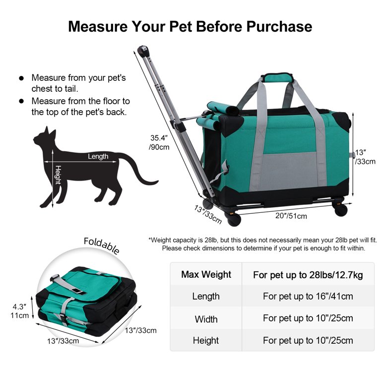 Pet Carrier with Detachable Wheels for Small and Medium Dogs