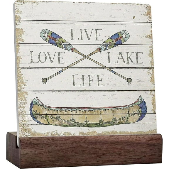 Live Love Lake Life Ceramic Table Sign Decor,Lake Lover Gifts,Lake Life Gifts,Rustic Lake Themed Ceramic Desksign For Home Lake House Wall Tabletop Desk Decorations