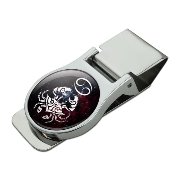 Cancer Crab Zodiac Sign Horoscope in Space Satin Chrome Plated Metal Money Clip