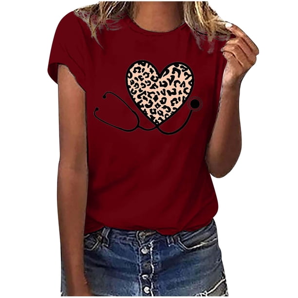 Camisetas con estampado de letras y cuello redondo de verano para mujer, blusas femeninas cómodas y elegantes, Tops OAVQHLG3B Store lin121212