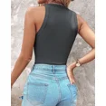 thumbnail image 5 of CHICME Tank Tops for Women Solid Color O-Neck Sleeveless Elastic Slim Fit Basic Vest Casual Woman Ribbed Tank Top(Without Pads) Dark Grey-L, 5 of 8