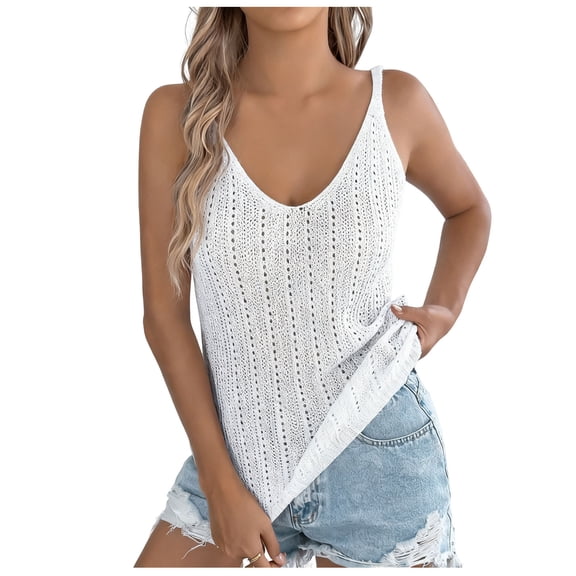SELONE Knit Tank Tops for Women Crochet V Neck Sleeveless Sweater Spaghetti Strap Basic Pullover Soild Beach Outfits S