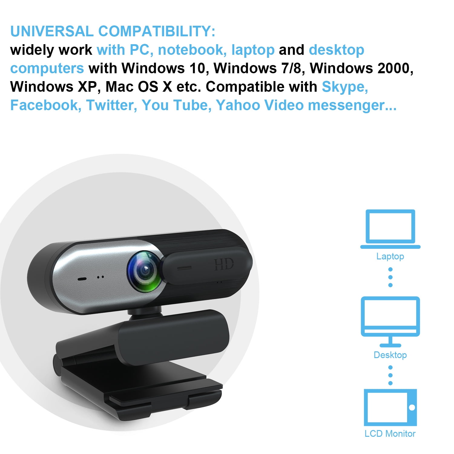 Anivia AutoFocus Full HD Webcam 1080P with Privacy Shutter - with Dual Digital Microphone - CA602 Black Grey USB Computer Camera for PC Laptop Desktop Mac Video Calling-Silver Gray（Ship from USA）