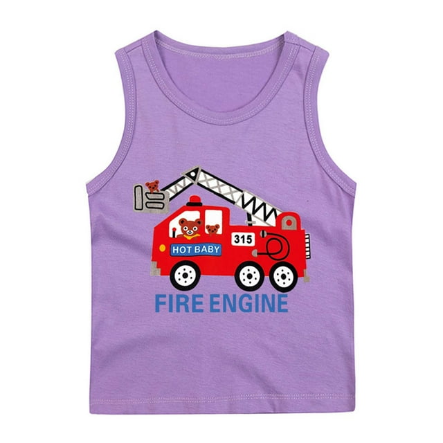 Économies d'Été! SROBPTY Garçons Filles Chemises d'Été Hauts, T-Shirt de Base à Col Rond d'Été pour Enfants à la Mode Sans Manches Violet pour Garçons, 7 Ans