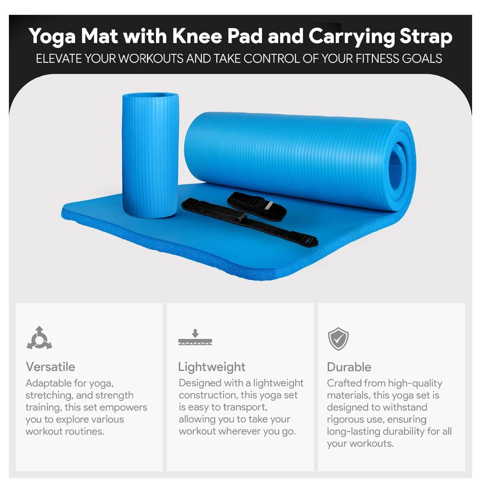 Yoga Mat with Knee Pad & Blocks - 71x24 Inch Extra Thick Non-Slip Mat for Home Gym & Studio - 1 Inch Foam, Anti-Tear, Includes Strap & Cushion