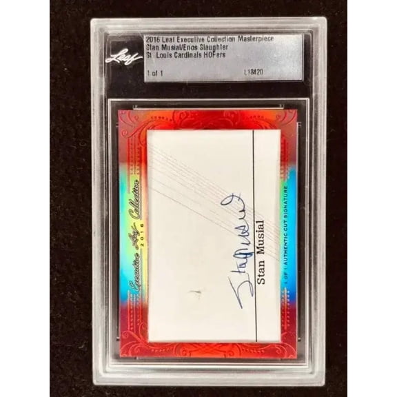 Stan Musial and Enos Slaughter 2016 Leaf Masterpiece Cut Signature certified autograph card 1/1 JSA St. Louis Cardinals