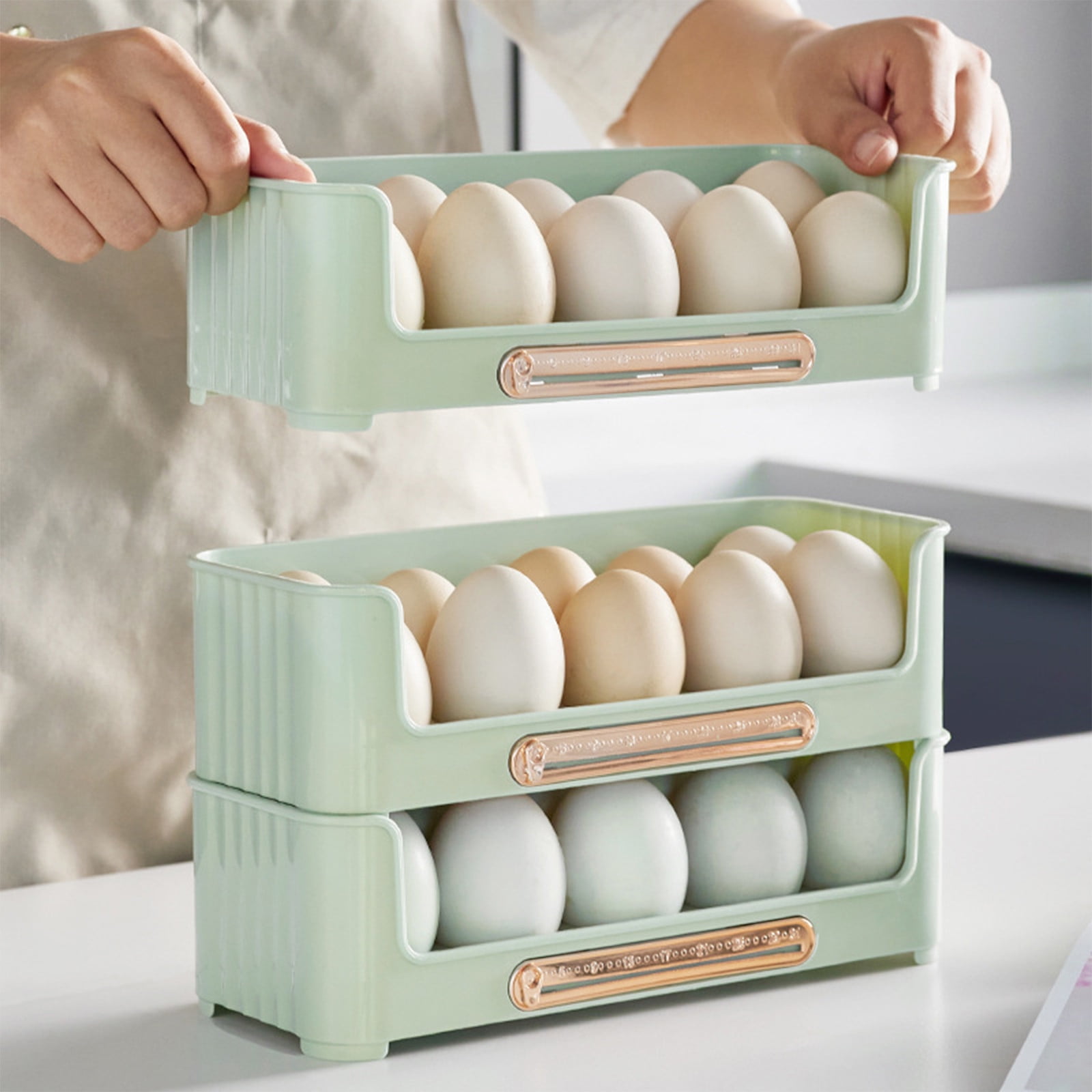 Pxyqht Proprietary Eggs Organizer Refrigerator Side Door Plastic Stackable Storage Organization For Kitchen Use Storage Rack Stackable Kitchen