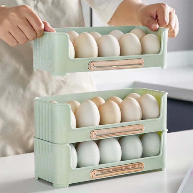 Contenedor Para Almacenar Huevos, Organizador Apilable Para Refrigerador, Estante Para Puerta Lateral, Caja Para Alimentos De Cocina, Verde