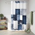 thumbnail image 6 of No Hook Shower Curtain with Built-in Rings - Navy Blue Grey Washable Waterproof Fabric Bathroom Curtains for Hotel,Rentals, Stall 36 X 78 Inch , Ombre Modern Abstract Art, 6 of 9