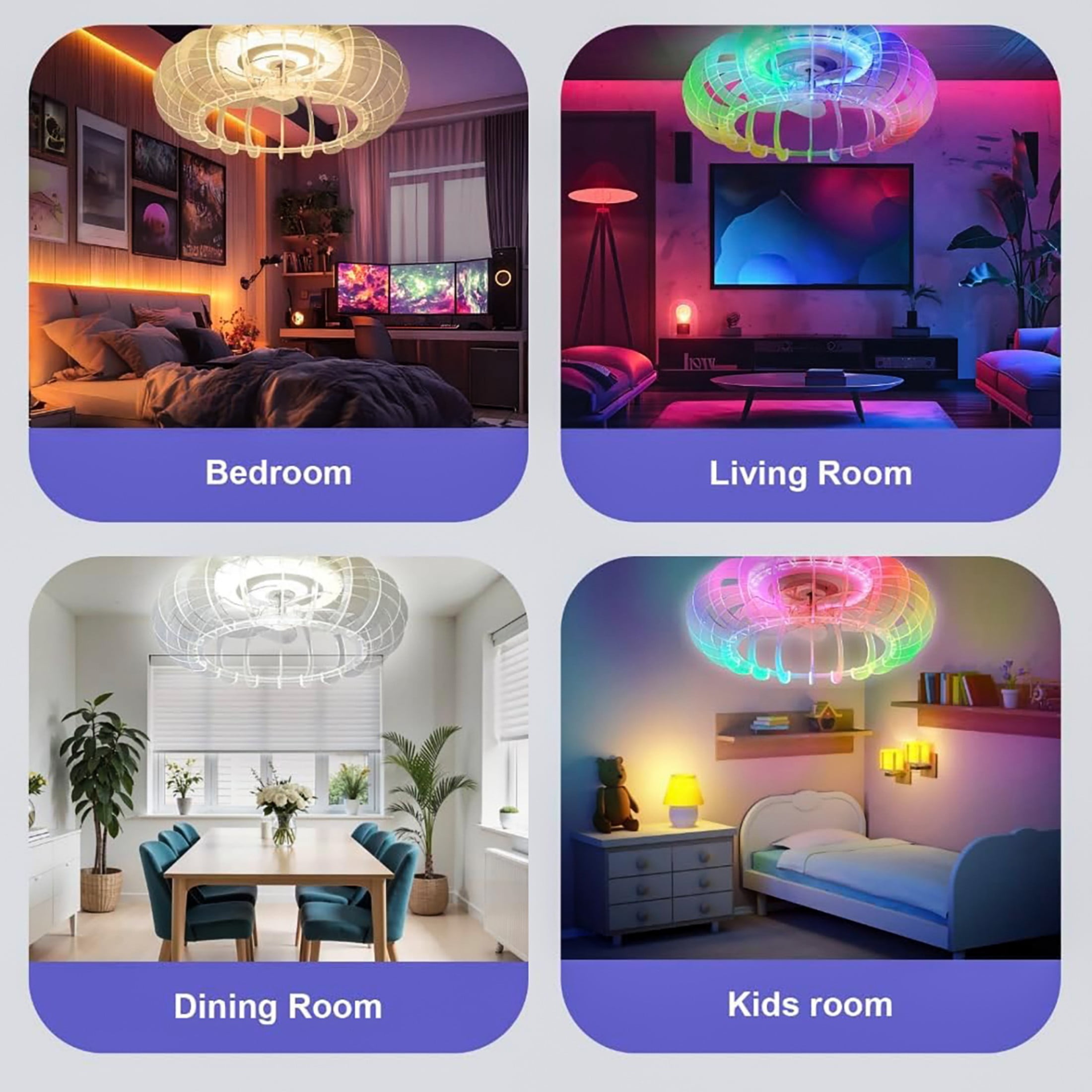 21'' Low Profile Bladeless Ceiling Fan with Lights Dimmable LED Enclosed Ceiling Fans with Light and Remote 6 Wind Speeds Reversible Ceiling Fan with Bluetooth Speaker for Kids Room Bedroom Party