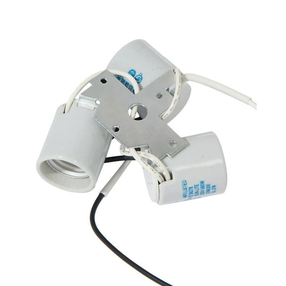 B&P Lamp® Keyless Glazed Porcelain Medium Base E26 Socket Three Light Socket Cluster