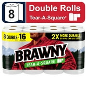 Brawny Tear-A-Square Paper Towels, 8 Double Rolls, 3 Sheet Sizes, Strong Paper Towel
