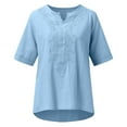 thumbnail image 2 of Zunfeo Linen Tops for Women Summer Ladies Tops Under $10 Boho Embroidery Short Sleeve Blouses Light Blue XL, 2 of 5