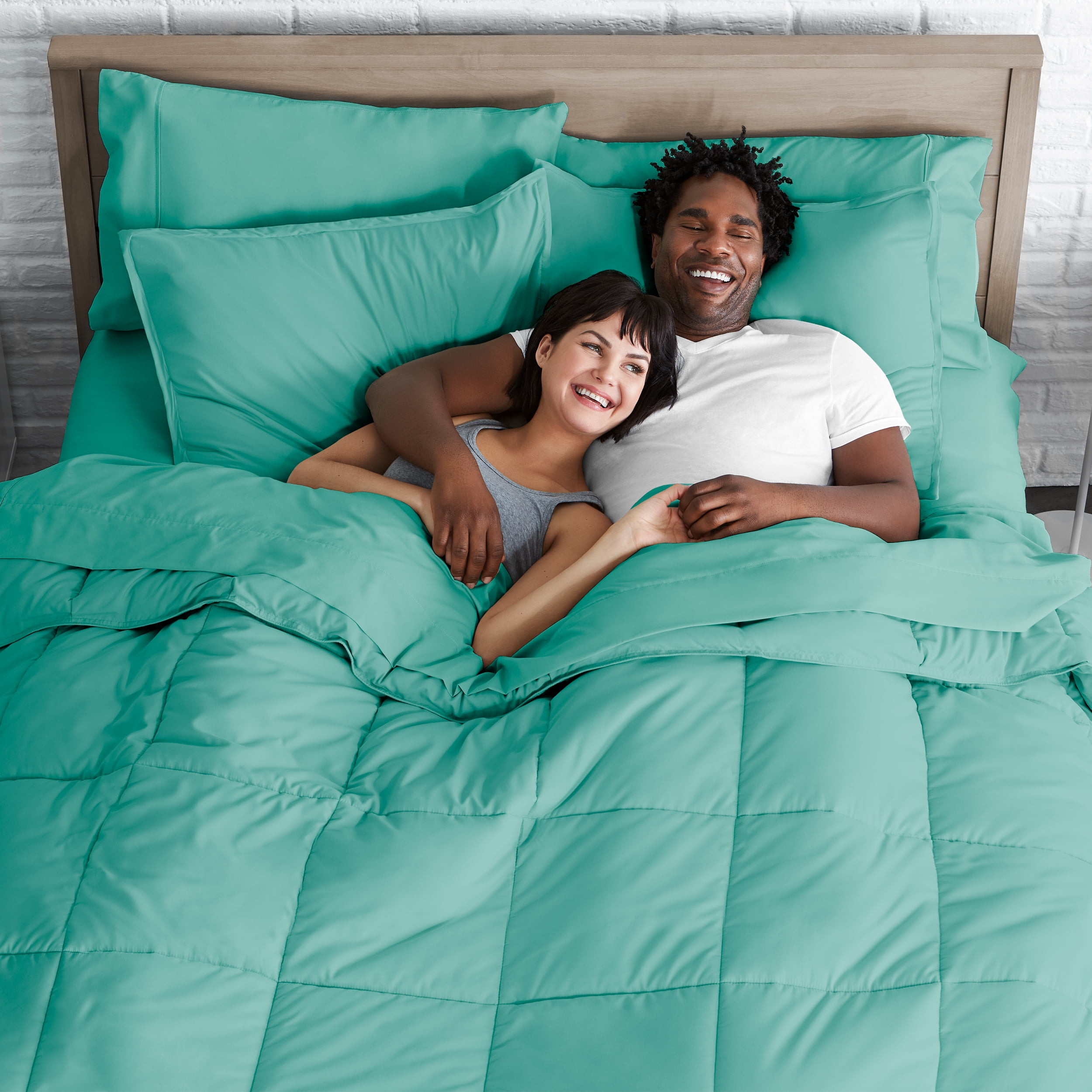 Bare Home Microfiber 5-Piece Turquoise and Turquoise Bed in a Bag, Twin