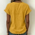 thumbnail image 3 of Stralyhd Womens Short Sleeve Solid Color Shirts Fringe Edge V Neck Linen Summer Tops Casual Spring Outfits Yellow S, 3 of 4