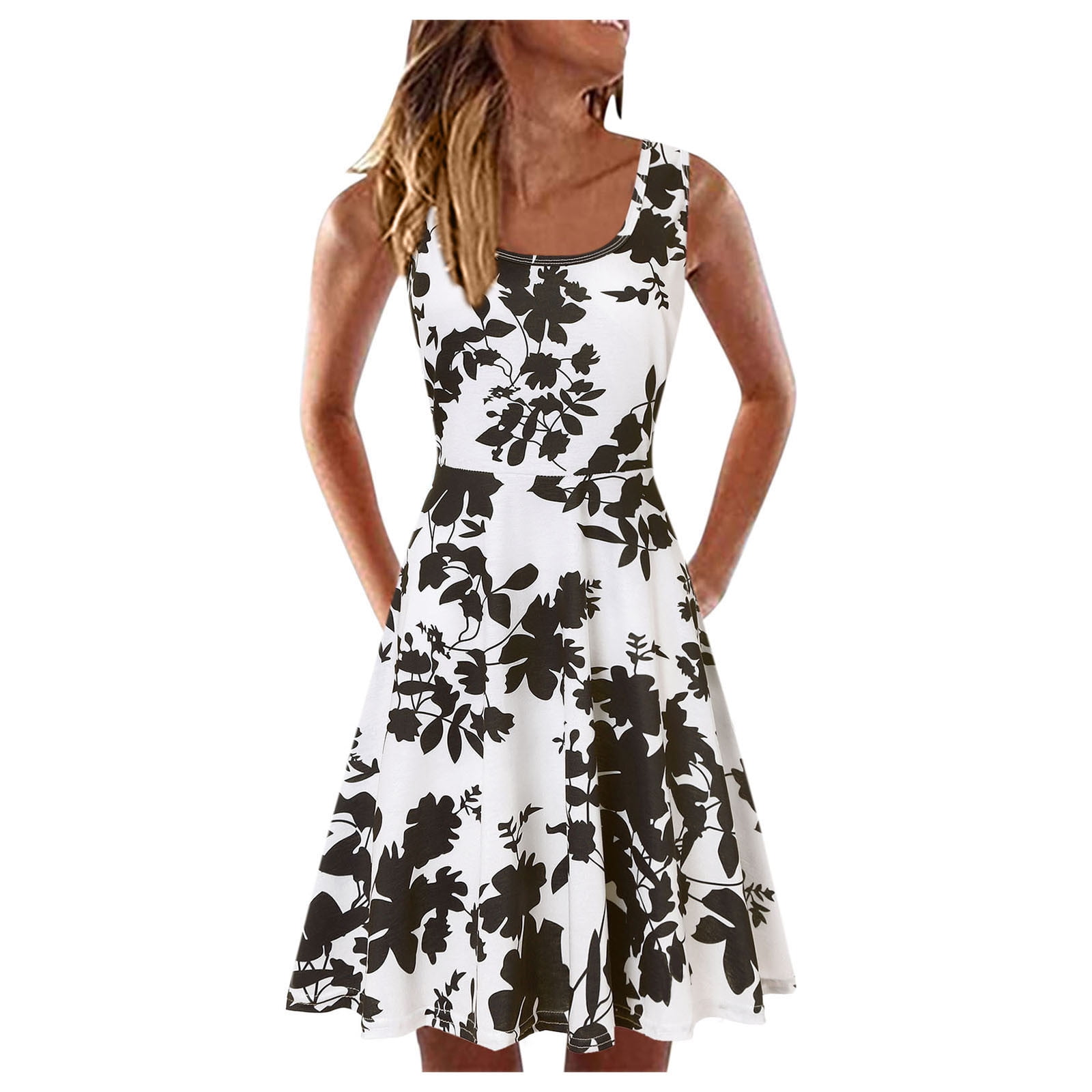 Petite Casual Summer Dresses For Women Midi Length Sleeveless UNeck A