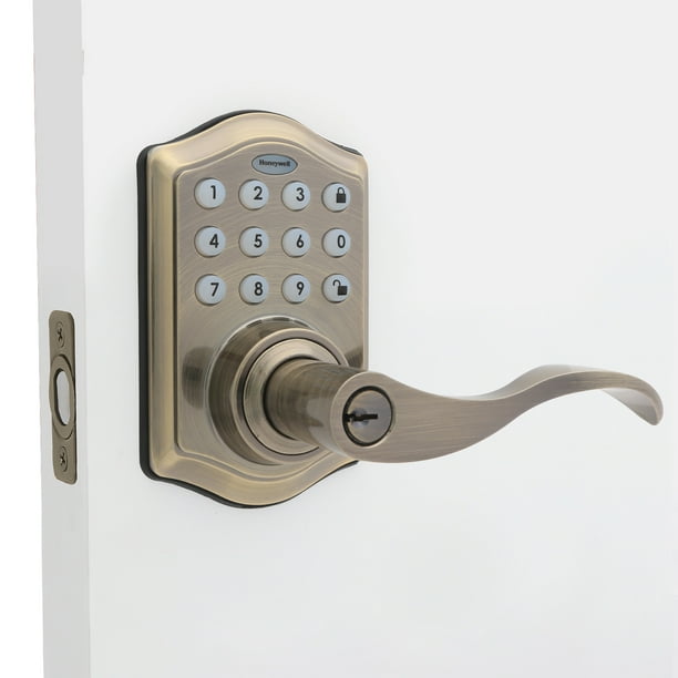 Honeywell Locks, Electronic Entry Lever Door Lock, Antique Brass