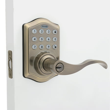 Honeywell Locks, Electronic Entry Lever Door Lock, Antique Brass, 8734101