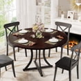 thumbnail image 3 of Tribesigns Round Dining Table for 4-6 People, 47.24" Dinner Table Circle Kitchen Table with Metal Base, Wooden Dining Room Table for Dining Room, Living Room, Walnut and Black, 3 of 5