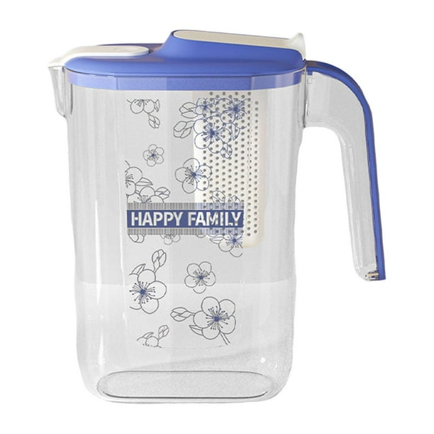Jarra de agua para puerta de refrigerador con tapa, cafetera de café frío, transparente, multiusos, tetera de 2200 ml, jarra de agua para bodas y azul