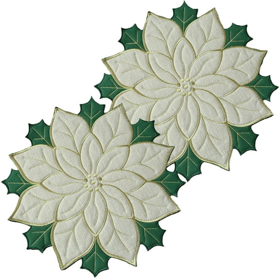 HOOWIFFY Polyester Christmas Placemats Set of 2 with Creative Leaves Design Heat Insulation Table Mats