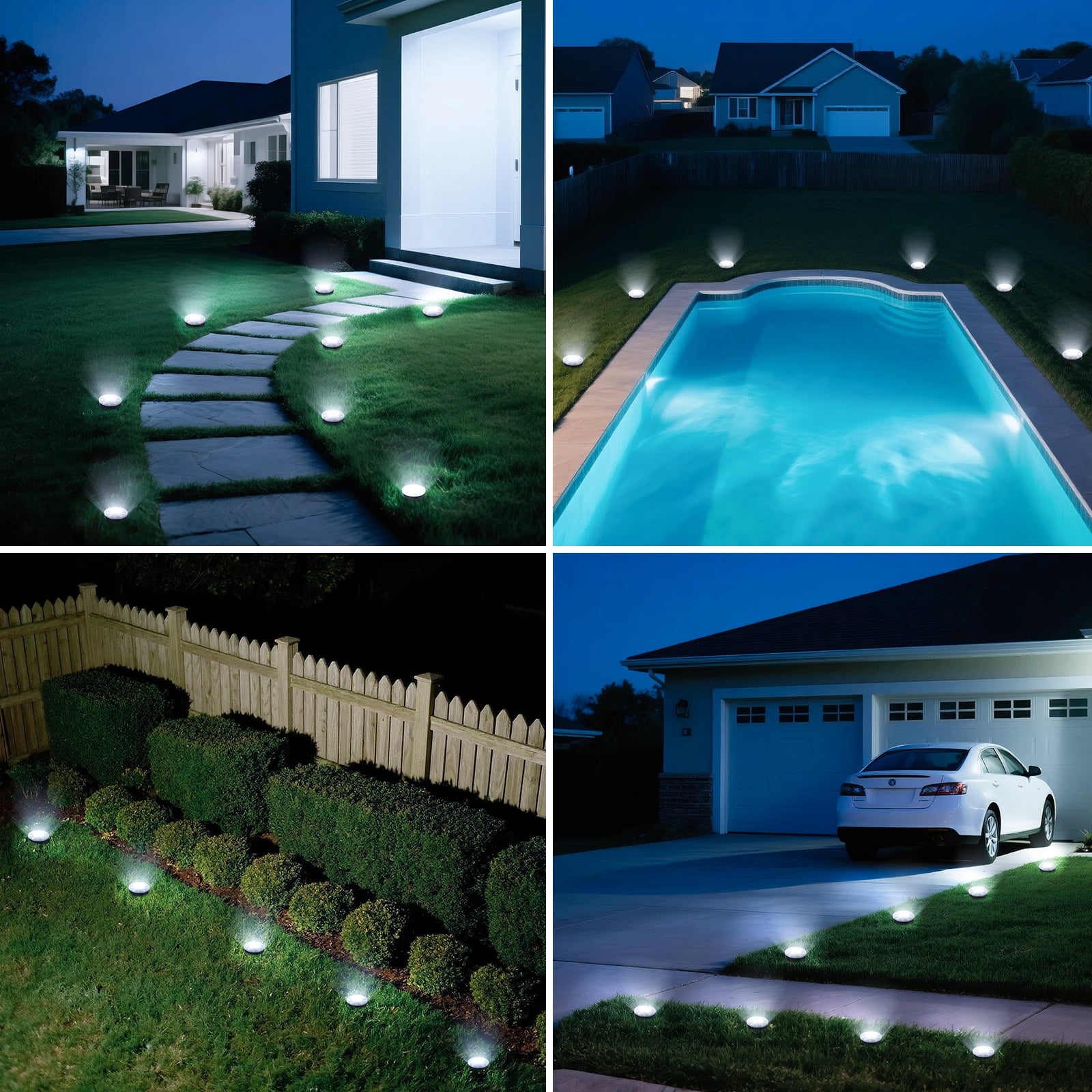 24 Pack Solar Mini Ground Lights Outdoor - 8 LED Disc Lights with Flat Design IP44, Solar-Powered Pathway Lights for Garden, Lawn, Patio, Yard, Path & Landscape ( Cool White)