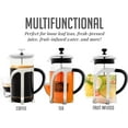 thumbnail image 2 of OVENTE French Press Coffee Maker, 34oz Heat Resistant Borosilicate Glass, BPA-Free Brewing Pot with 4-Level Filter System and Stainless Steel Plunger for Cold Brew Coffee, Tea and More, Clear FGC34T, 2 of 10