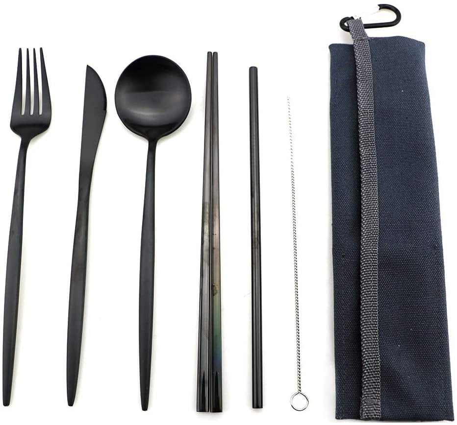 10 Piece Portable Utensils Travel Camping Cutlery Set Stainless Steel Flatware 