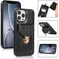 thumbnail image 3 of Wallet Case Apply to iPhone 12/12 Pro,Luxury PU Leather Card Package with Metal Buckle Long Shoulder Strap Stand Function Hard PC Bumper Shockproof Protector (iPhone 12/12 Pro, Black), 3 of 16