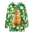 thumbnail image 4 of Psesaysky Girls Capybara Daisy Flower Print Hoodie Toddler Oversized Hooded Sweatshirt Cute Graphic Casual Pullover Tops with Pockets for 13-14 Years, 4 of 7