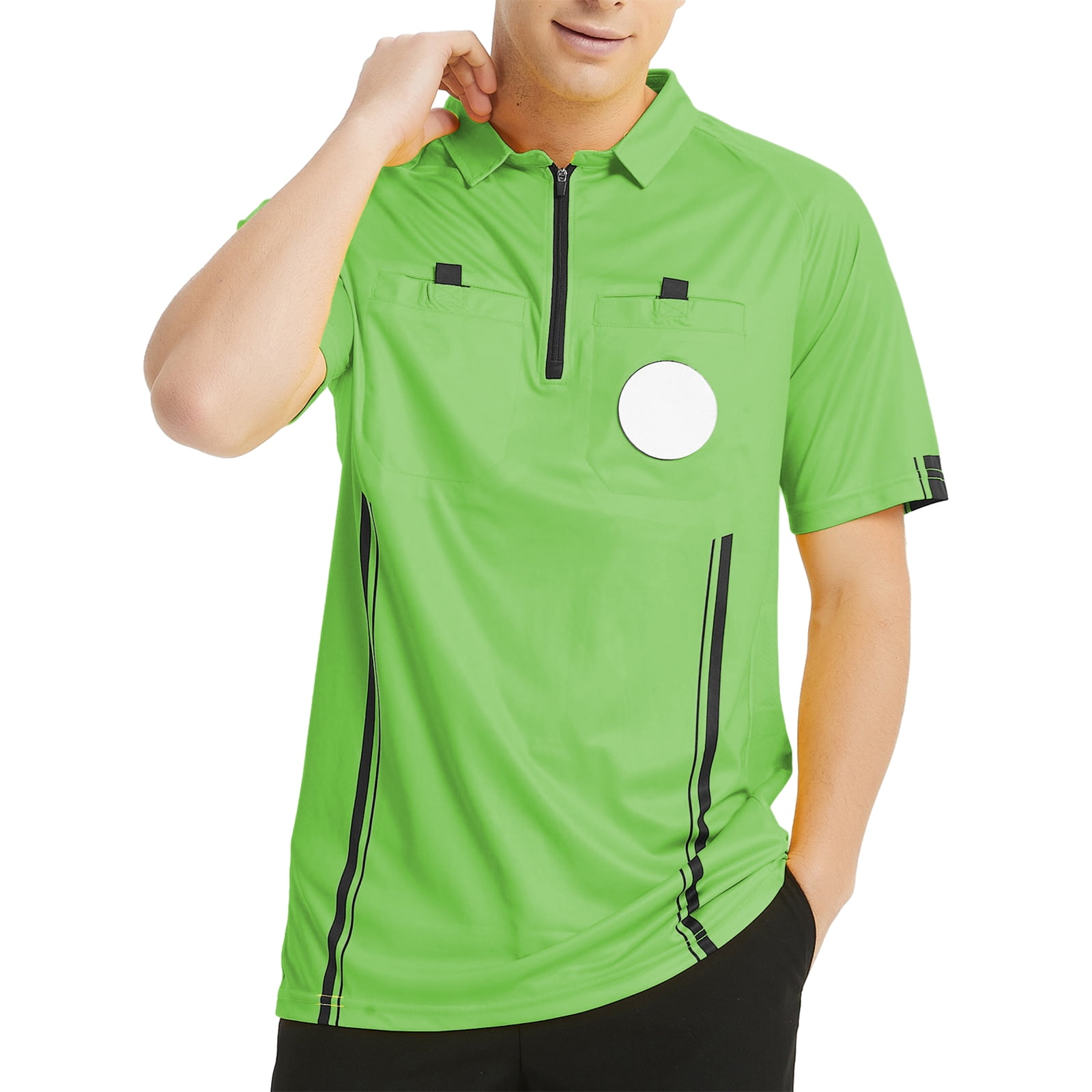 Toptie Men\'s Soccer Referee Jersey Officials Pro Short Sleeve Referee Shirts-Green-3XL