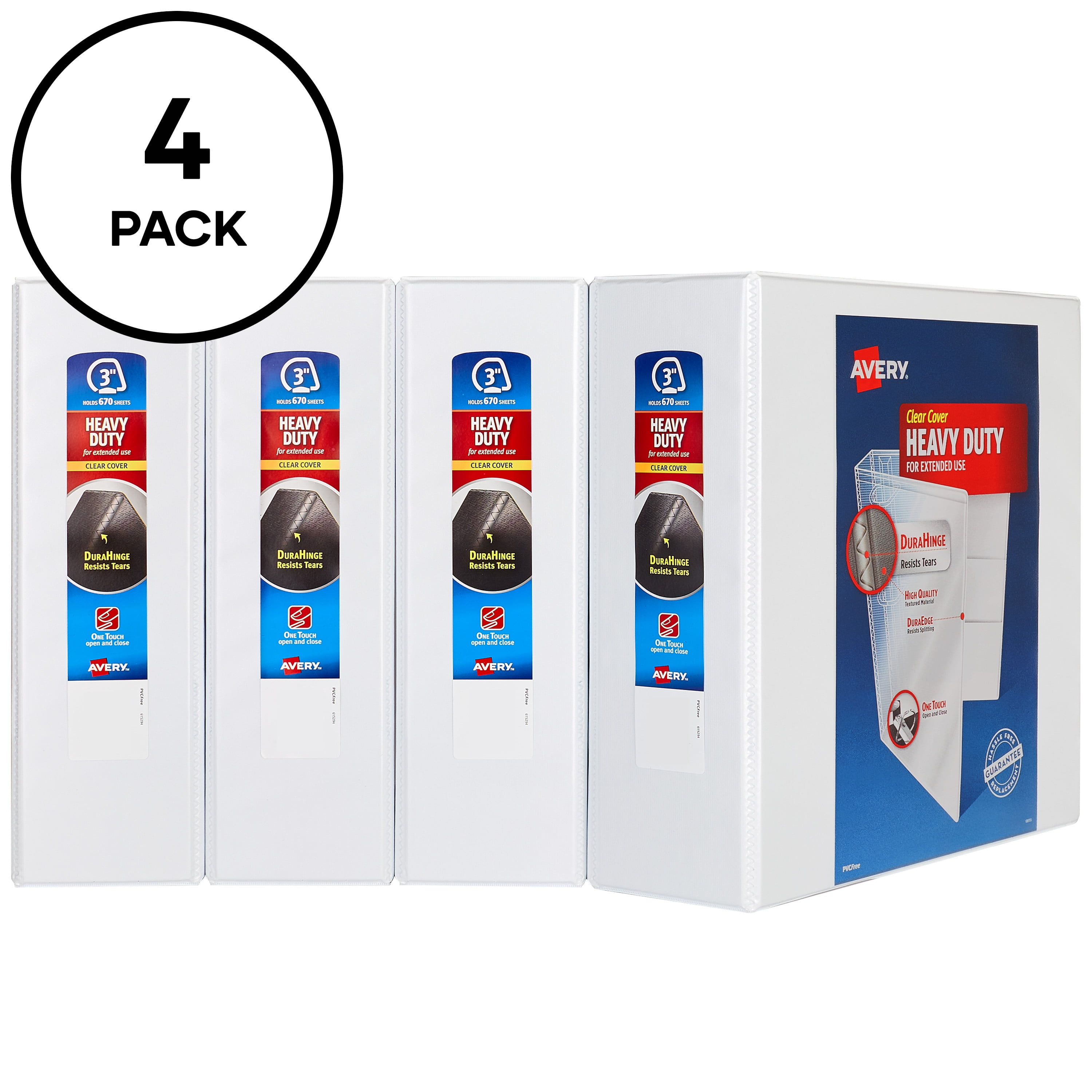 Avery 3" Heavy-Duty View 3 Ring Binders, White, 4 Pack (79745)