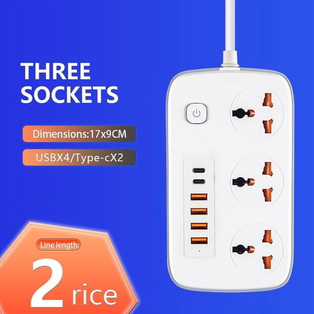 Cable de alimentación Cable de extensión 3 tomas 6 x USB Multi Hole Plugs Row Plugs with Smart Terminal Blocks Electrical Sockets