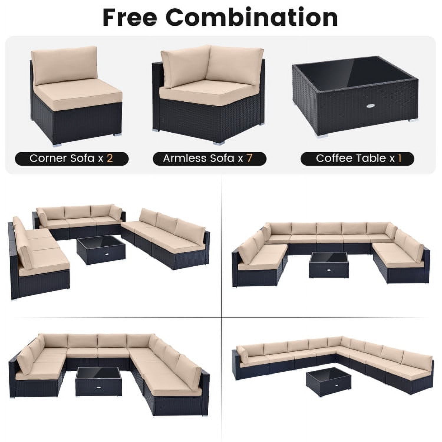 Aimee Lii 10 Piece Outdoor Wicker Conversation Set with Seat and Back Cushions, Outdoor Patio Furniture, Beige Aimee Lii 10 Piece Outdoor Wicker Conversation Set with Seat and Back Cushions, Outdoor Patio Furniture, Beige